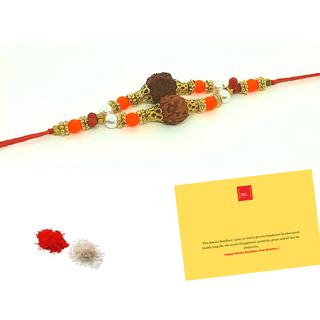 Rudraksh Rakhi_Red Stone_CC016 with Roli Chawal