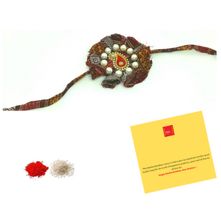 Sambalpuri Rakhi_Pure Cotton_CC032 with Roli Chawal & Best Wishes card