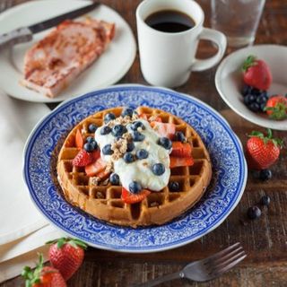 Waffles With Fruits & Coffee