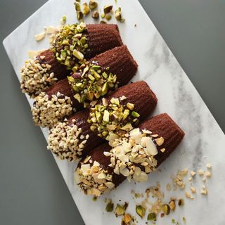 Chocolate Dipped Chocolate Madeleines Sprinkled with Nuts (8pcs)