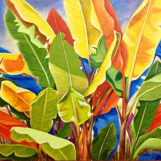 Banana Leaves by Menchu Arandilla 35x38 1/2 inches Acrylic on canvas 